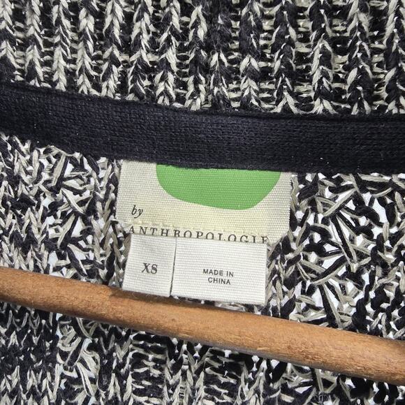 By Anthropologie Sweater Womens XS Black White Cardigan Marled Open Front - Picture 3 of 12
